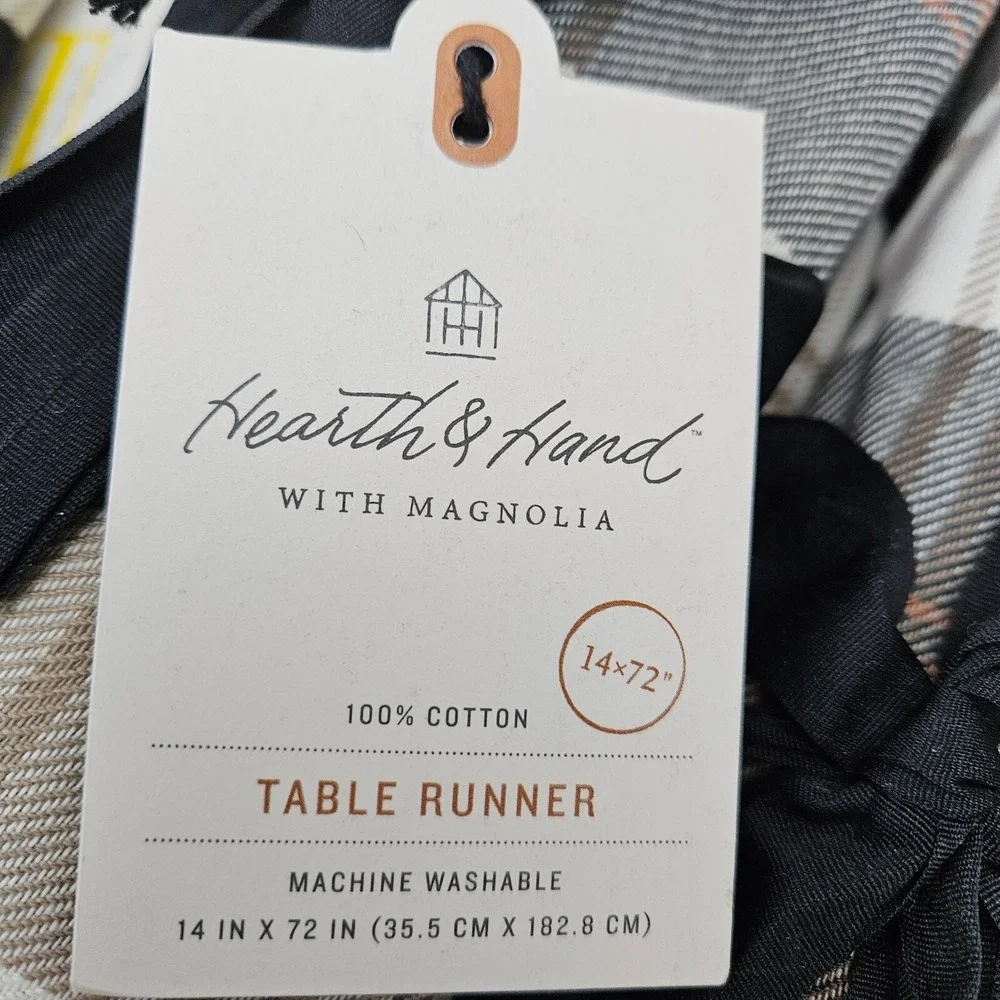 2 Hearth and Hand with Magnolia Tan & Gray Plaid Table Runner 14